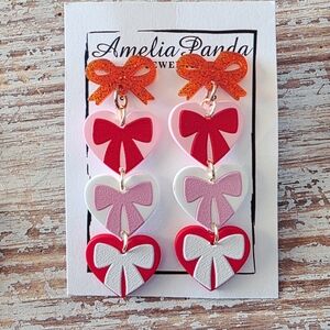 Kids Heart Bow Earrings - Red, Pink, White